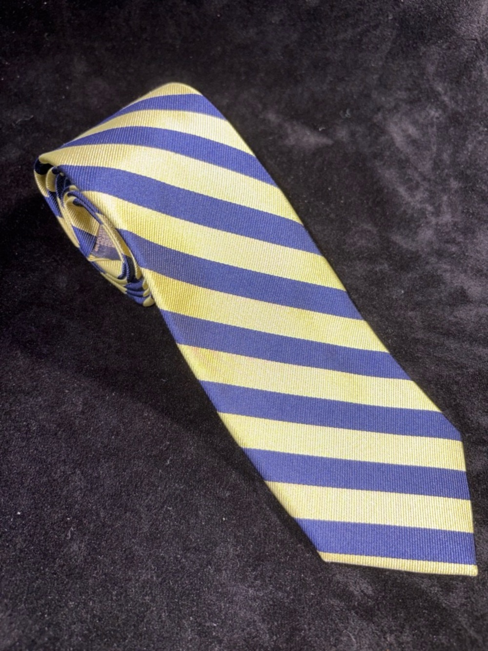 Brooks Brothers Striped Repp Tie OS Yellow Navy Preppy Ivy League Classic EUC